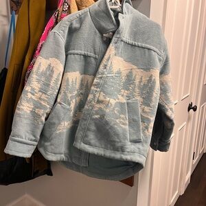 BDG Blue and Cream Puffer Jacket this is the cutest jacket ever! Sky blue color